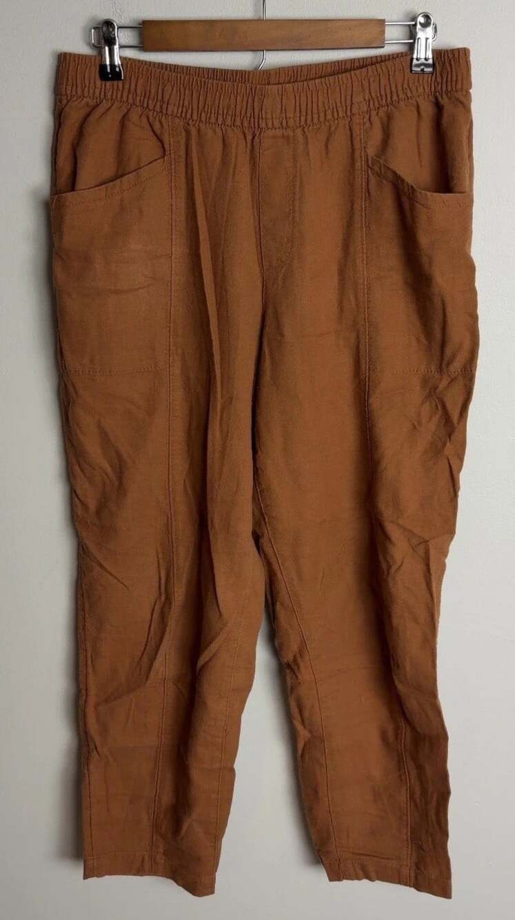 Old Navy High Rise Linen-Blend Crop Pants Size Medium Brown Pull-On Women’s